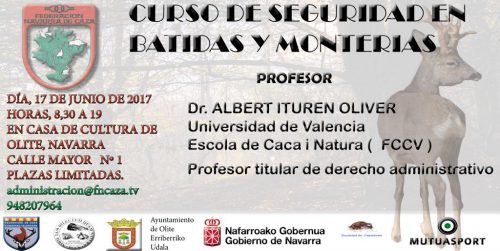 El próximo sábado en Olite: Curso seguridad en batidas y monterías