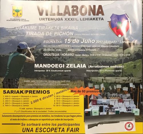 Gipuzkoa: 15 de julio tirada pichón en Villabona