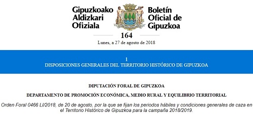 Descárgate la Orden de Vedas de Gipuzkoa 2018 2019