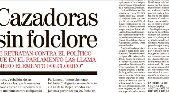 ‘Cazadoras sin folclore’, publicado por Jaime Lázaro en Crónica, de El Mundo, II Premio de Periodismo Mundo Rural